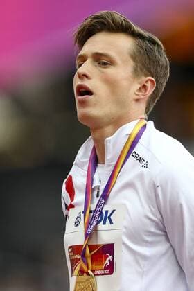IAAF World Championships vom 04.-13.08.2017; London, 10.08.2017 Weltmeister Karsten Warholm (NOR) am 10.08.2017 im London Stadium waehrend der IAAF World Championships vom 04.-13.08.2017 in London (Great Britain). xakx
