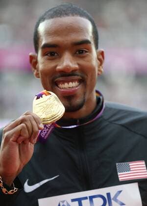 August 11th 2017, London Stadium, East London, England; IAAF World Championships, Day 8; Christian Taylor of USA with the Gold medal for Men& x2019;s Triple Jump during the medal ceremony xJohnxPatrickxFletcherx  ActionPlus11914579
