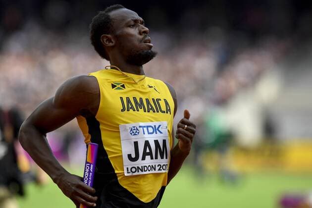 Jamaica s Usain Bolt pictured in action during the second head of the 4x100m relay men on the eighth day of the IAAF World Championships 2017 in London, United Kingdom, Saturday 12 August 2017. The Worlds are taking place from 4 to 13 August. DIRKxWAEM  x05146880x