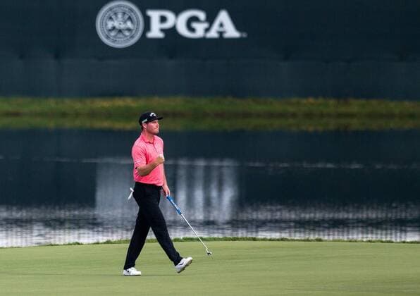 August 12, 2017: Grayson Murray of the United States reacts after a long birdie putt on the 17th green during the third round of the 99th PGA Golf Herren Championship at Quail Hollow Club in Charlotte, NC. ( Cal Media) PGA Tour 2017: PGA Championship Saturday Round 3 AUG 12 - ZUMAc04_ 20170812_zaf_c04_213 Copyright: xScottxKinserx