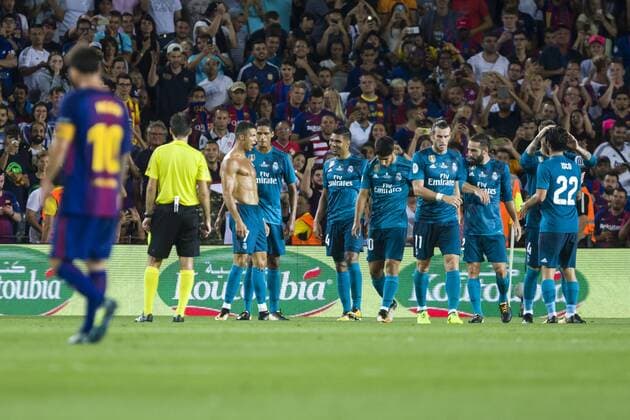 SPAIN - Aug,13th: Cristiano Ronaldo celebrates scoring the goal during the match between FC Barcelona Barca - Real Madrid, for the Supercopa of Spain, held at Camp Nou on 13th August 2017 in Barcelona, Spain. (Credit: Mikel Trigueros Urbanandsport Cordon Press)  xCordonxPressx xSPAINx-xFCxBarcelonax-xRealxMadridx-xxSupercopaxofxSpainx