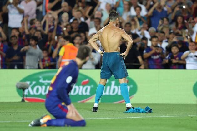 August 13, 2017 - Barcelona, Spain - Cristiano Ronaldo of Real Madrid celebrates after scoring his side s second goal during the Spanish Super Cup football match between FC Barcelona Barca and Real Madrid on August 13, 2017 at Camp Nou stadium in Barcelona, Spain. Football - Spanish Super Cup - FC Barcelona vs Real Madrid.  - ZUMAb169 20170813_zaa_b169_019 Copyright: xManuelxBlondeau Aop.Pressx