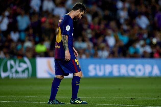 August 13th 2017, Nou Camp, Barcelona, Spain; Spanish Football Supercopa 1st Leg FC Barcelona Barca versus Real Madrid; Leo Messi of FC Barcelona looks down; xDavidxAliagax  ActionPlus11916473