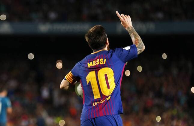 August 13, 2017 - Barcelona, Catalonia, Spain - Leo Messi celebration during the spanish Super Cup match between F.C. Barcelona v Real Madrid, in Barcelona, on August 13, 2017. FC Barcelona Barca v Real Madrid - Supercopa de Espana: 1st Leg  - ZUMAn230 20170813_zaa_n230_702 Copyright: xJoanxVallsx