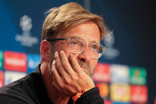 Jürgen Klopp (Kloppo, Trainer, Cheftrainer, Team Manager, LFC), verträumter Blick, sehnsüchtig, bei der Pressekonferenz am Vortag des Spiels, Abschlusspressekonferenz, PK, press conference PK Pressekonferenz Pressetermin, Medientermin, Porträt, Portrait, träumt von der UCL Qualifikation, Fussball, UEFA Champions League Qualifikation, MD-1, TSG 1899 Hoffenheim - FC Liverpool, xozx