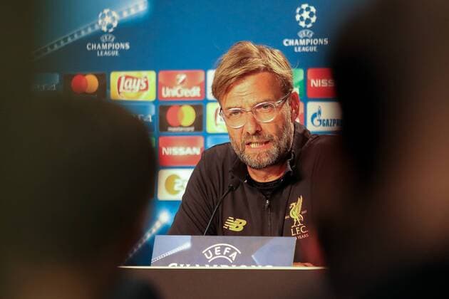 Jürgen Klopp (Kloppo, Trainer, Cheftrainer, Team Manager, LFC), bei der Pressekonferenz am Vortag des Spiels, Abschlusspressekonferenz, PK, press conference PK Pressekonferenz Pressetermin, Medientermin, Einzelbild, Aktion, Action, Fussball, UEFA Champions League Qualifikation, MD-1, TSG 1899 Hoffenheim - FC Liverpool, xozx