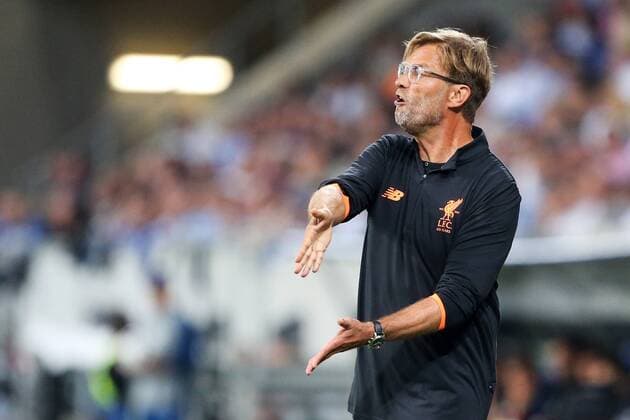 15.08.2017, xtvx, Fussball Champions League Quali, TSG 1899 Hoffenheim - FC Liverpool, emspor, v.l. Trainer Juergen Klopp (FC Liverpool) gibt Anweisungen, gestikuliert, mit den Armen gestikulieren gives instructions, gesticulate Sinsheim