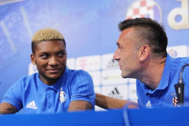 Dinamo Zagreb s press conference PK Pressekonferenz 16.08.2017., Zagreb, Croatia - Dinamo Zagreb s coach Mario Cvitanovic and Junior Fernandes during a press conference day before UEFA Europa League s play-off round against Skenderbeu.  TomislavxMiletic PIXSELL