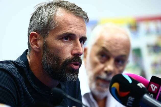 SOCCER - EL quali, Viitorul vs RBS CONSTANTA,ROMANIA,16.AUG.17 - SOCCER - UEFA Europa League qualification, Viitorul Constanta vs Red Bull Salzburg, preview, press conference PK Pressekonferenz RBS. Image shows head coach Marco Rose (RBS). GEPAxpictures xFelixxRoittner