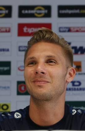 SOCCER - EL quali, Altach vs Tel Aviv INNSBRUCK,AUSTRIA,16.AUG.17 - SOCCER - UEFA Europa League qualification, SCR Altach vs Maccabi Tel Aviv, preview, press conference PK Pressekonferenz Altach. Image shows Philipp Netzer (Altach). GEPAxpictures xAndreasxPranter