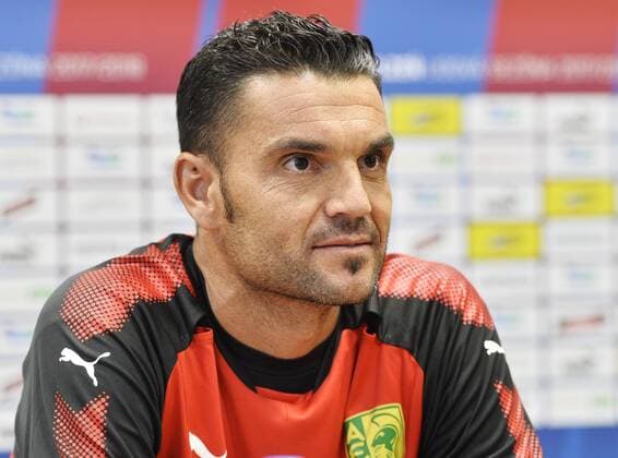 Pablo Colinas of AEK Larnaca speaks to journalists during the press conference PK Pressekonferenz prior to the UEFA Europa League soccer match Viktoria Plzen vs AEK Larnaka in Pilsen, Czech Republic, August 16, 2017. (CTKxPhoto MiroslavxChaloupka) CTKPhotoP201708160807201  cha16k