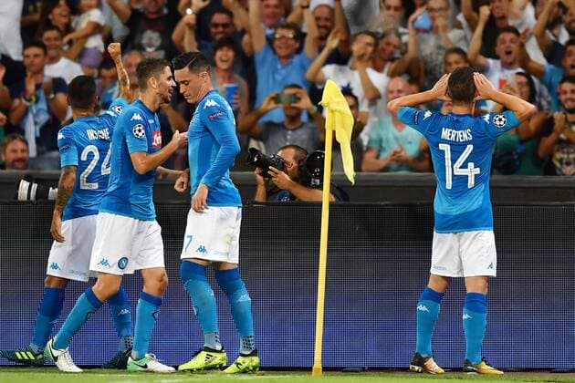 As Napoli 16 08 2017 - Champions League Napoli-Nizza foto Antonello Sammarco Image nella foto: esultanza gol Dries Mertens 