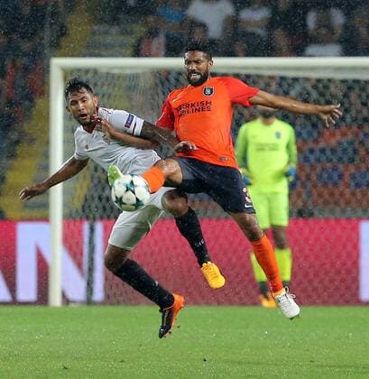 Gael Clichy of Basaksehir and Ever Banega of Sevilla during the UEFA Champions League Play Off first leg football match Medipol Basaksehir vs FC Sevilla, on August 16 2017 at the Basaksehir Fatih Terim Stadium in Istanbul , Turkey. 