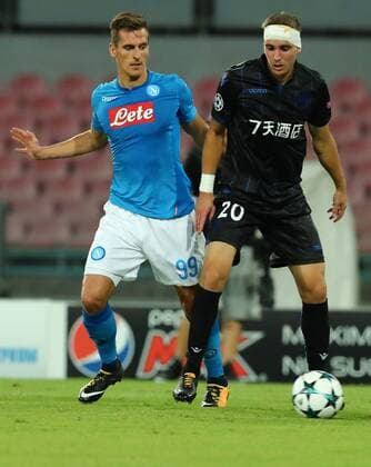 Arkadiusz Milik Napoli e Maxime Le Marchand Nizza Napoli 16-08-2017 Stadio San Paolo Napoli - Nice Uefa Champions League 2017 2018 Play Off Foto Cesare Purini Insidefoto cesarexpurini