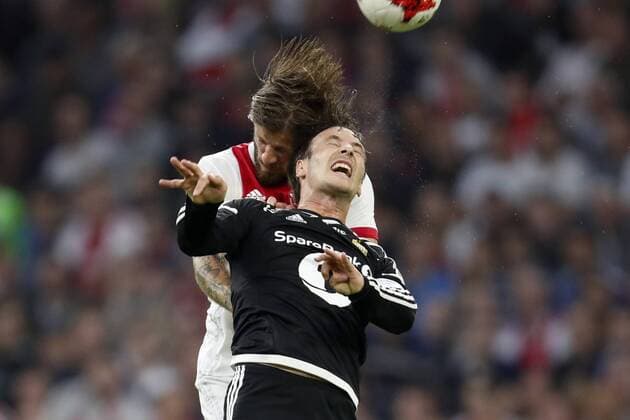 (L-R) Lasse Schone of Ajax, Mike Lindemann Jensen of Rosenborg BK during the UEFA Europa League fourth round qualifying first leg match between Ajax Amsterdam and RosenBorg BK at the Amsterdam Arena on August 17, 2017 in Amsterdam, The Netherlands Ajax v Rosenborg BK UEFA Europa League 2017 2018 xVIxVIxImagesx xMauricexvanxSteenxIVx 8494299