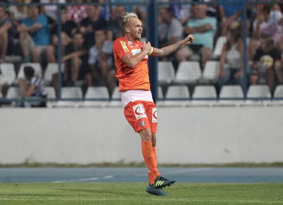 SOCCER - EL quali, Osijek vs A.Wien OSIJEK,CROATIA,17.AUG.17 - SOCCER - UEFA Europa League qualification, NK Osijek vs FK Austria Wien. Image shows the rejoicing of Raphael Holzhauser (A.Wien). GEPAxpictures xChristianxOrt
