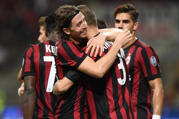 Mg Milano 17 08 2017 - Europa League Milan-Shkendija foto Matteo Gribaudi Image nella foto: esultanza gol Luca Antonelli 