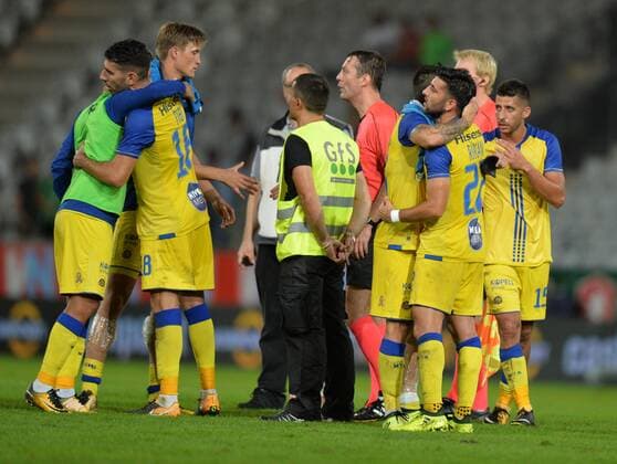 SOCCER - EL quali, Altach vs Tel Aviv INNSBRUCK,AUSTRIA,17.AUG.17 - SOCCER - UEFA Europa League qualification, SCR Altach vs Maccabi Tel Aviv. Image shows the rejoicing of Tel Aviv. GEPAxpictures xAmirxBeganovic