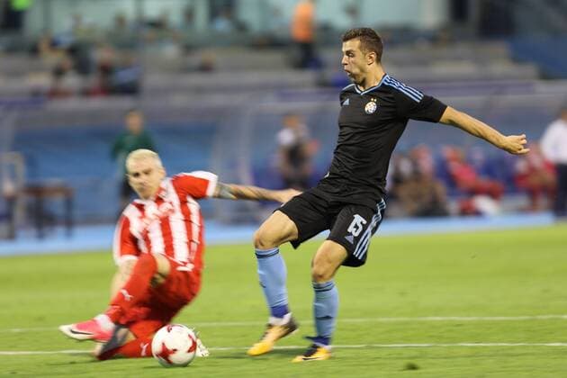Zagreb, 17.8.2017. - Stadion Maksimir, Play-offs, 1st leg. GNK Dinamo (blue) - Skenderbeu (rw) 1:1 Armin Hodzic (15)