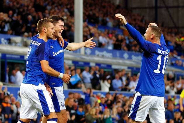 August 17th 2017, Goodison Park, Liverpool, England; UEFA Europa League Playoff, first leg; Everton versus Hajduk Split; Michael Keane of Everton celebrates scoring his teams first goal (1-0) xPaulxKeevilx  ActionPlus11917605