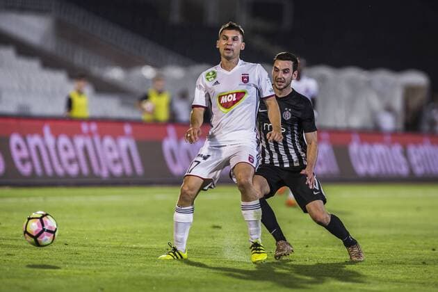 August 17th 2017, Partizan Stadium, Belgrade, Serbia; UEFA Europa League Playoff, first leg; Partizan versus Videoton; Mate Patkai of Videoton in action against Marko Jankovic of Partizan xNikolaxKrsticx  ActionPlus11917649