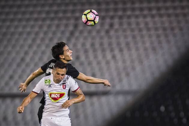 August 17th 2017, Partizan Stadium, Belgrade, Serbia; UEFA Europa League Playoff, first leg; Partizan versus Videoton; Marko Jevtovic of Partizan in heading action xNikolaxKrsticx  ActionPlus11917650
