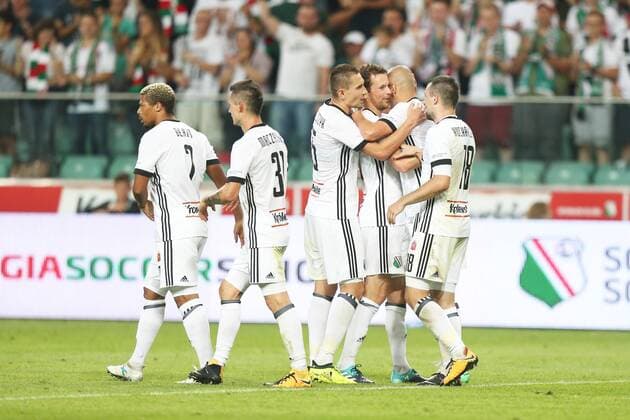 17.08.2017 WARSZAWA, LAZIENKOWSKA 3 PILKA NOZNA (FOOTBALL), LIGA EUROPY UEFA 2017 2018 (UEFA EUROPA LEAGUE 2017 2018) , RUNDA PLAY OFF (PLAY - OFFS ROUND) MECZ (GAME) LEGIA WARSZAWA - SHERIFF TYRASPOL NZ KASPAR HAMALAINEN, HILDEBERTO PEREIRA, MICHAL KUCHARCZYK, ADAM HLOUSEK BRAMKA LEGIA GOL RADOSC FOTO LUKASZ GROCHALA CYFRASPORT NEWSPIX.PL --- Newspix.pl  20170817CSLG0048