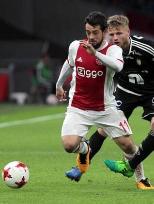 17.08.2017 Amsterdam(Netherlands) Ajax-Rosenborg BK Europa League play off men s football Amin Younes(L) FC Ajax and Frederik Midtsjo(r) Rosenborg BK : 