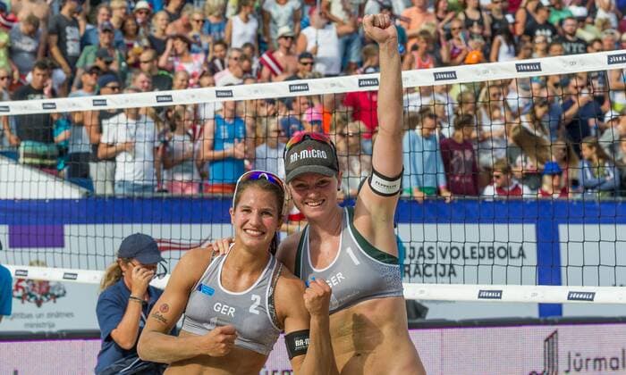 2017 CEV Beach volleyball Beachvolleyball European Championship EM Europameisterschaft Final Jurmala am 19.08.2017 Chantal LABOUREUR, Julia SUDE (GER); 2017 CEV Beach Volleyball European Championship Final Jurmala am 19.08.2017, Jurmala (Lettland). xPWx