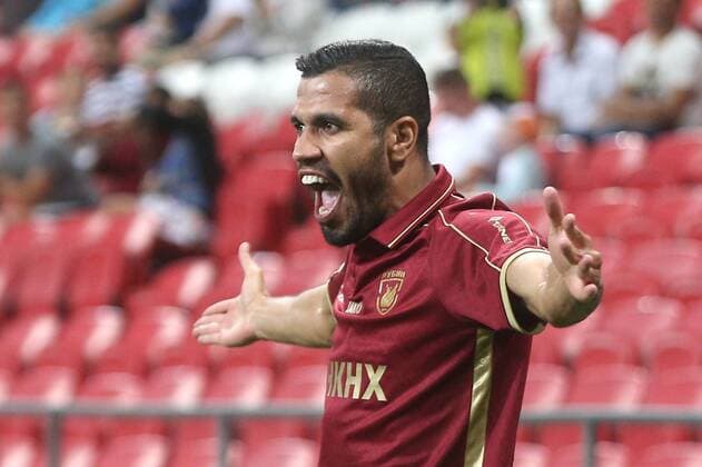 KAZAN, RUSSIA - MAY 7, 2017: Rubin Kazan s Jonathas celebrates scoring in the 2017 18 Russian Premier League Round 7 football match against Anzhi Makhachkala at Kazan Arena Stadium. Yegor Aleyev TASS  TS05C019