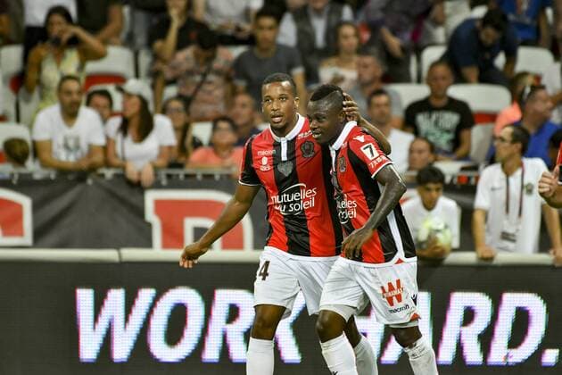 Joie - Alassane Plea (OGC Nice) - Jean Michael Seri (OGC Nice) FOOTBALL : OGC Nice vs Guingamp - Ligue 1 - Nice - 19 08 2017 NorbertScanella Panoramic 