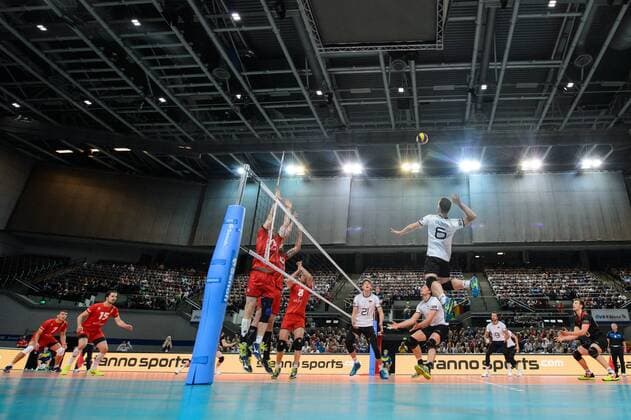 19.08.2017, ÖVB Arena, Bremen Volleyball, Länderspiel Laenderspiel, Deutschland vs. Belgien Angriff Denys Kaliberda ( 6 GER)