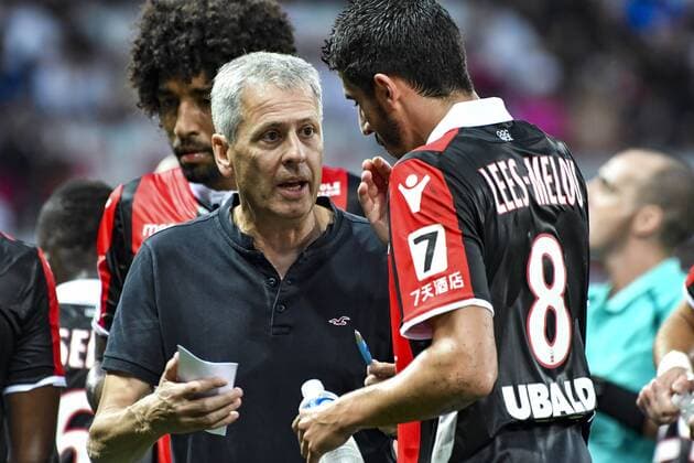 Lucien Favre (Entraineur de l OGC Nice) - Pierre Lees Melou (OGC Nice) FOOTBALL : OGC Nice vs Guingamp - Ligue 1 - Nice - 19 08 2017 NorbertScanella Panoramic 