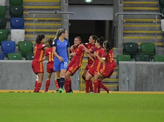 20th August 2017, Windsor Park, Belfast, Northern Ireland; Womens U19s European Championship EM Europameisterschaft Final; Spain versus France; Patricia Guijarro of Spain is all smiles after scoring her sides equalising goal xNigelxCookex  ActionPlus11919249
