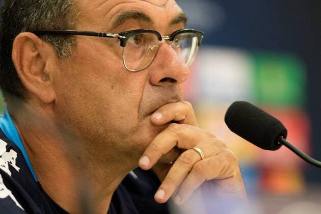 Fußball, CL Quali, SSC Neapel Pressekonferenz August 21, 2017 - Nice, France - Napoli s Italian coach Maurizio Sarri gives a press conference PK Pressekonferenz on August 21, 2017, at the Allianz Riviera stadium in Nice, southeastern France, on the eve of the UEFA Champions League play-off football match between Nice and Napoli. SSC Napoli press conference - UEFA Champions League Qualifying  - ZUMAn230 20170821_zaa_n230_247 Copyright: xPaoloxManzox
