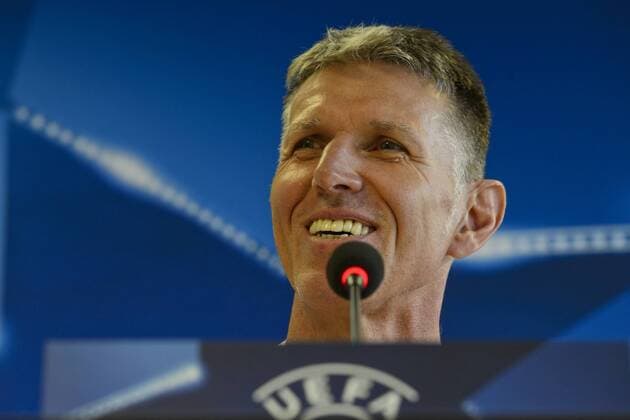 Jaroslav Silhavy, Head Coach of Slavia, speaks during the press conference PK Pressekonferenz prior to the UEFA Champions League play offs second leg soccer match between APOEL FC and SK Slavia Praha at Eden Arena in Prague, Czech Republic, on August 22, 2017. (CTKxPhoto MichalxKamaryt) CTKPhotoP201708220401201  kmt 1