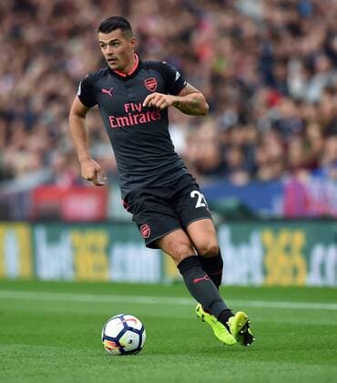 Granit Xhaka of Arsenal during the premier league match at the Britannia Stadium, Stoke. Picture date 19th August 2017. Picture credit should read: Robin Parker Sportimage EDITORIAL USE ONLY. No use with unauthorised audio, video, data, fixture lists, club league logos or live services. Online in-match use limited to 120 images, no video emulation. No use in betting, games or single club league player publications. HIP_5301.JPG