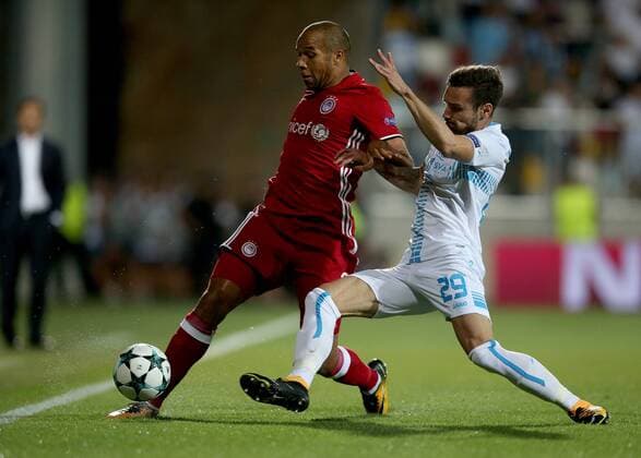 PXL_UEFA Champions League play-off, 2nd leg, HNK Rijeka v- FC Olympiacos 22.08.2017., HNK Rijeka Stadium, Rijeka, Croatia - UEFA Champions League play-off, 2nd leg, HNK Rijeka v- FC Olympiacos. Vadis Odjidja-Ofoe, Marko Vesovic.  IgorxKralj PIXSELL