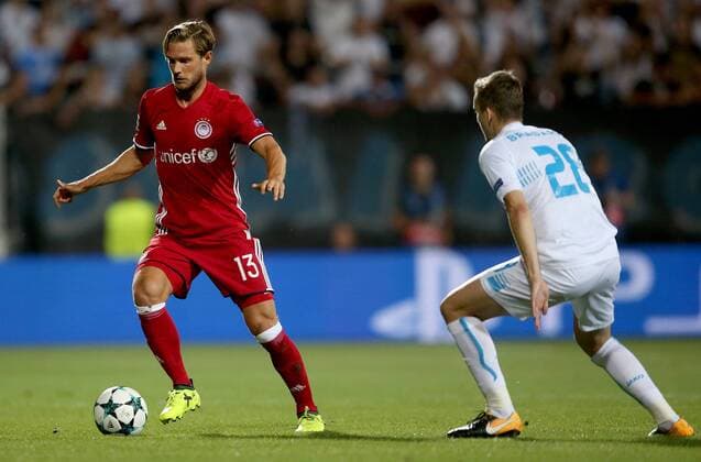 PXL_UEFA Champions League play-off, 2nd leg, HNK Rijeka v- FC Olympiacos 22.08.2017., HNK Rijeka Stadium, Rijeka, Croatia - UEFA Champions League play-off, 2nd leg, HNK Rijeka v- FC Olympiacos. Guillaume Gillet, Filip Bradaric.  IgorxKralj PIXSELL