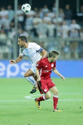 PXL_UEFA Champions League play-off, 2nd leg, HNK Rijeka v- FC Olympiacos 22.08.2017., HNK Rijeka Stadium, Rijeka, Croatia - UEFA Champions League play-off, 2nd leg, HNK Rijeka - FC Olympiacos. Mate Males, Marko Marin.  NelxPavletic PIXSELL