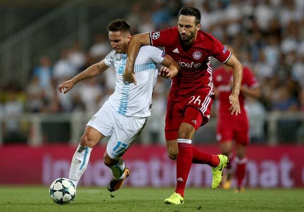 PXL_UEFA Champions League play-off, 2nd leg, HNK Rijeka - FC Olympiacos 22.08.2017., HNK Rijeka Stadium, Rijeka, Croatia - UEFA Champions League play-off, 2nd leg, HNK Rijeka - FC Olympiacos. Mario Gavranovic,Jagos Vukovic.  IgorxKralj PIXSELL