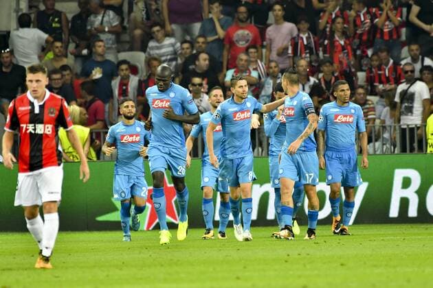 Fußball, CL Quali, OGC Nizza - SSC Neapel But Naples - Joie - Deception Remy Walter (OGC Nice) FOOTBALL : Nice vs Naples - Ligue des Champions - Barrage Match Retour - Nice - 22 08 2017 NorbertScanella Panoramic 