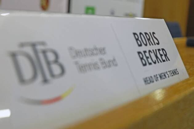 Namensschild Boris Becker (Head of Men s Tennis) bei der Pressekonferenz - 23.08.2017: DTB stellt Boris Becker als Head of men s Tennis vor, Plenarsaal Römer