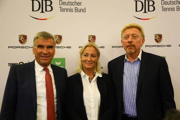 Boris Becker (Head of Men s Tennis) und Barbara Rittner (Head of Women s Tennis) bei der Pressekonferenz mit DTB-Präsident Ulrich Klaus - 23.08.2017: DTB stellt Boris Becker als Head of men s Tennis vor, Plenarsaal Römer