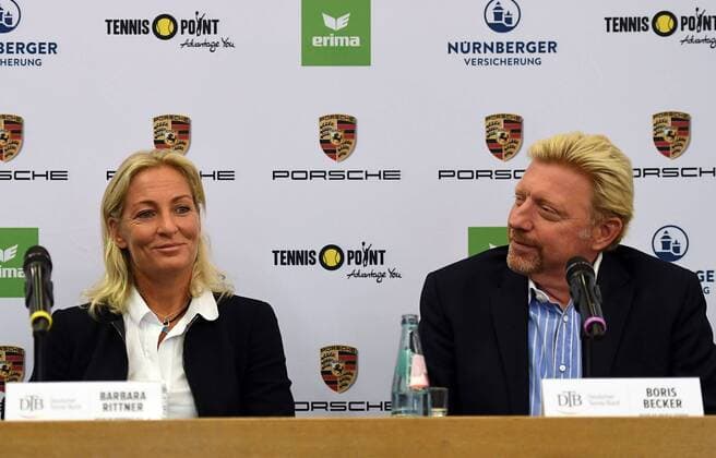 23.08.2017, xjhx, Tennis, Pressekonferenz mit Boris Becker und Barbara Rittner, emspor, v.l. Barbara Rittner (Head of Womans Tennis DTB), Boris Becker (Head of Mens Tennis DTB) Frankfurt am Main