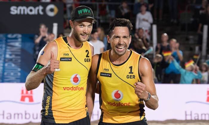 Swatch Beach volleyball Beachvolleyball FIVB World Tour Finals Hamburg am 23.08.2017 Armin Dollinger (GER), Jonathan Erdmann (GER); Swatch Beach Volleyball FIVB World Tour Finals Hamburg am 23.08.2017, Tennisstadion Am Rothenbaum Hamburg. xPWx