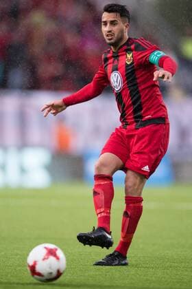 170824 Östersunds Brwa Nouri under fotbollsmatchen i playoff till Europa League mellan Östersund och PAOK den 24 augusti 2017 i Östersund.  Copyright: TOBIASxNYKÄNEN BB170824TN057