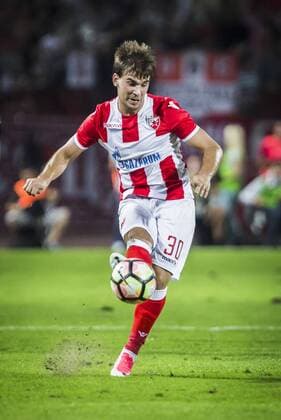 24th August 2017, Red Star Stadium, Belgrade, Serbia; UEFA Europa League playoff round, second leg; Red Star Belgrade versus FC Krasnodar; Filip Stojkovic of Red Star Belgrade kick the ball during the match xNikolaxKrsticx  ActionPlus11920216
