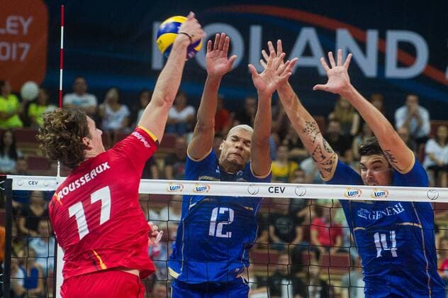 2017.08.25 KATOWICE CEV MISTRZOSTWA EUROPY W PILCE SIATKOWEJ MEZCZYZN LOTTO EUROVOLLEY POLAND 2017 FRANCJA - BELGIA NZ STEPHEN BOYER NICOLAS LE GOFF TOMAS ROUSSEAUX FOT LUKASZ KRAJEWSKI FOKUSMEDIA NEWSPIX.PL Men s volleyball. European Championship EM Europameisterschaft Poland 2017 FRANCE vs BELGIUM --- Newspix.pl  CRAJU250817_227