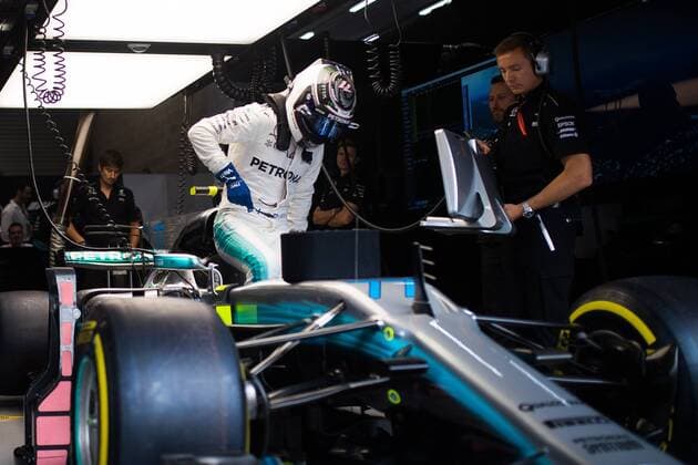 26th August 2017, Circuit de Spa-Francorchamps, Belgium; Belgium Grand Prix, Qualifying Session; Valtteri BOTTAS from Finland of Mercedes-AMG-Petronas Formula One Team, Mercedes F1 M08 Hybrid, EQ Power+ before the FP3 session xEricxAlonsox  ActionPlus11920826